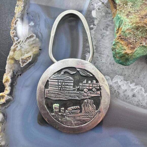 Vintage Tillie Jon Native American Sterling Silver Overlay Rez Life Keyring - Picture 1 of 10